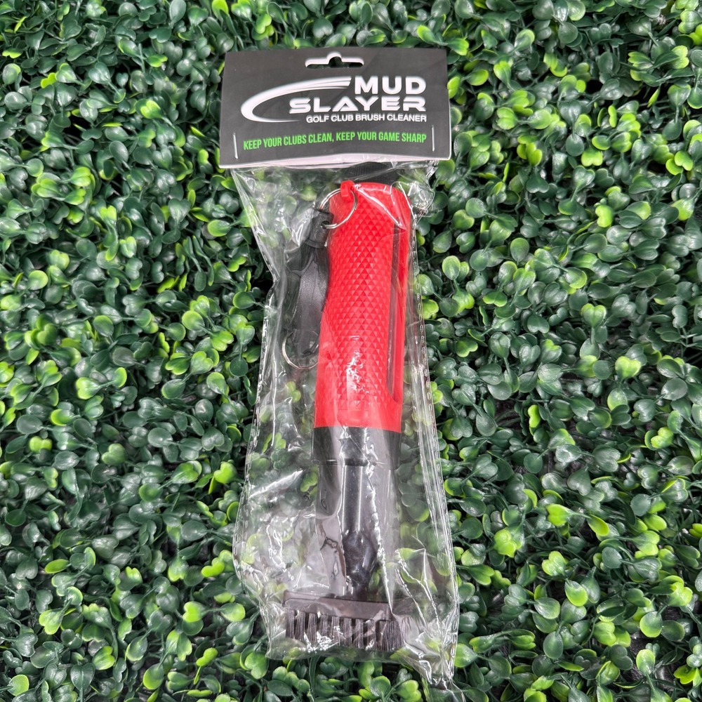 Mud Slayer Golf Club Brush Cleaner Red Retractable Spray Bottle Carabiner Clip